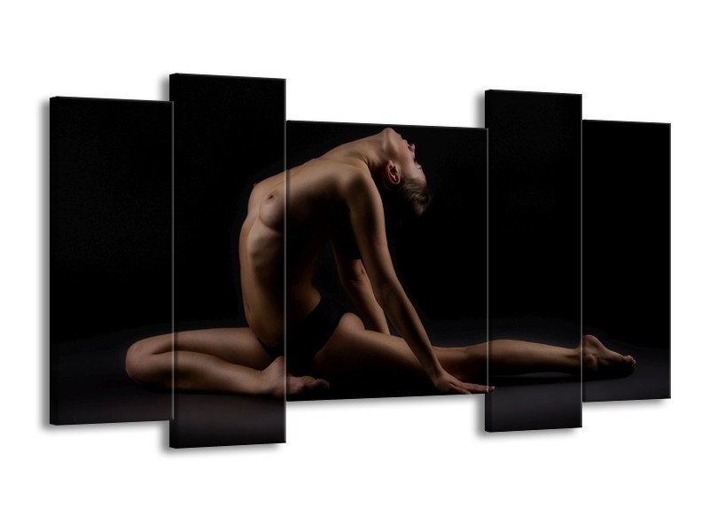 Canvas schilderij Vrouw | Bruin, Zwart | 120x65 5Luik