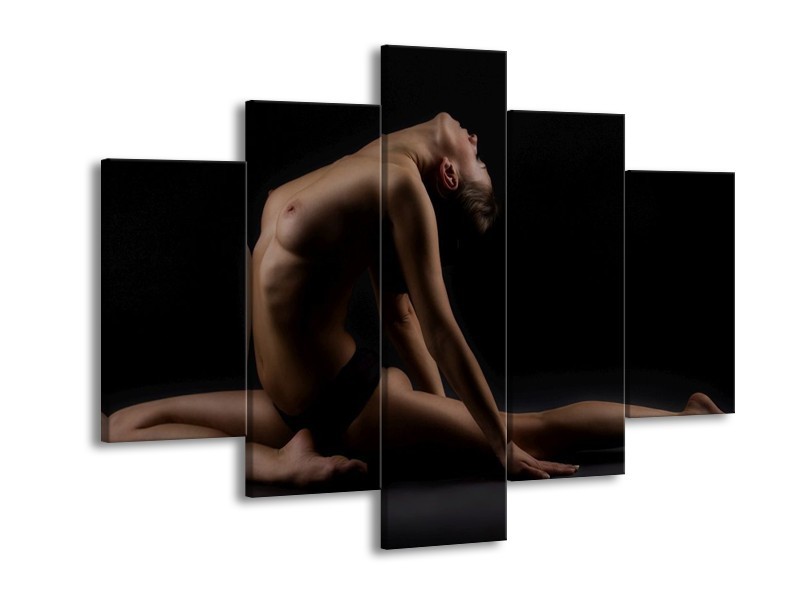 Canvas schilderij Vrouw | Bruin, Zwart | 150x105cm 5Luik