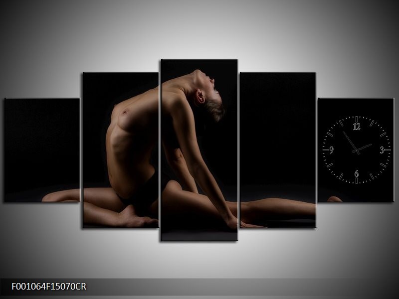 Klok schilderij Vrouw | Bruin, Zwart | 150x70cm 5Luik