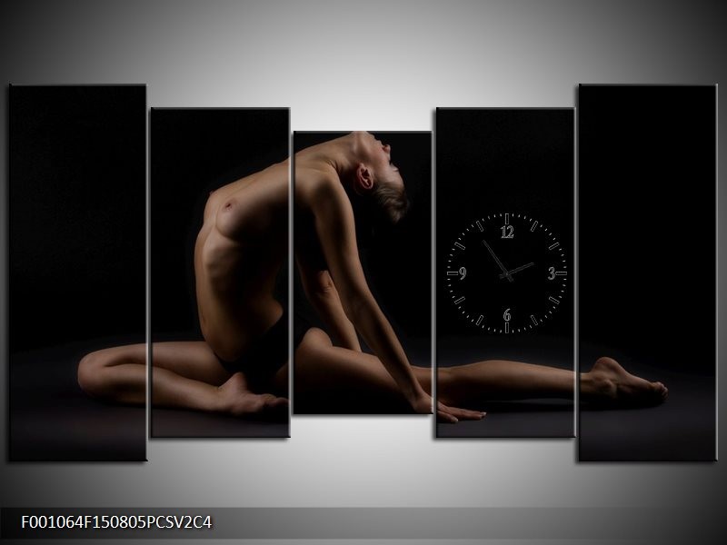 Klok schilderij Vrouw | Bruin, Zwart | 150x80cm 5Luik