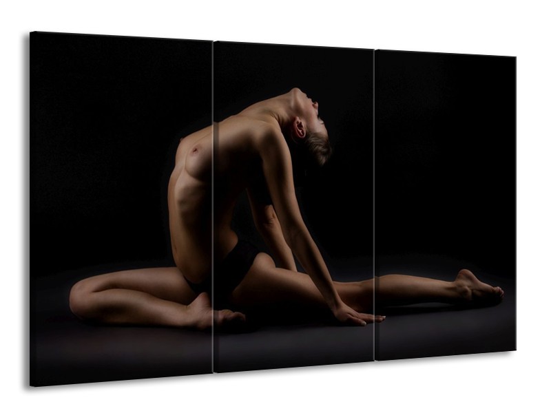 Canvas schilderij Vrouw | Bruin, Zwart | 165x100cm 3Luik