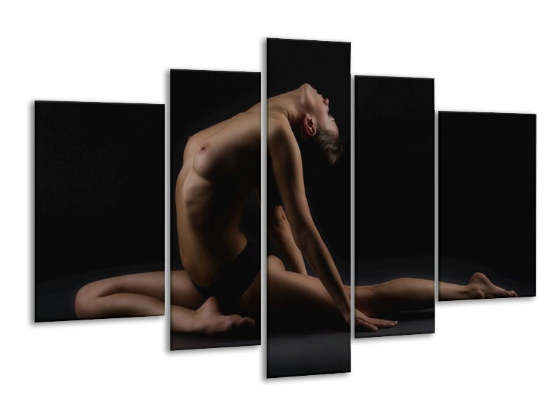 Canvas schilderij Vrouw | Bruin, Zwart | 170x100cm 5Luik