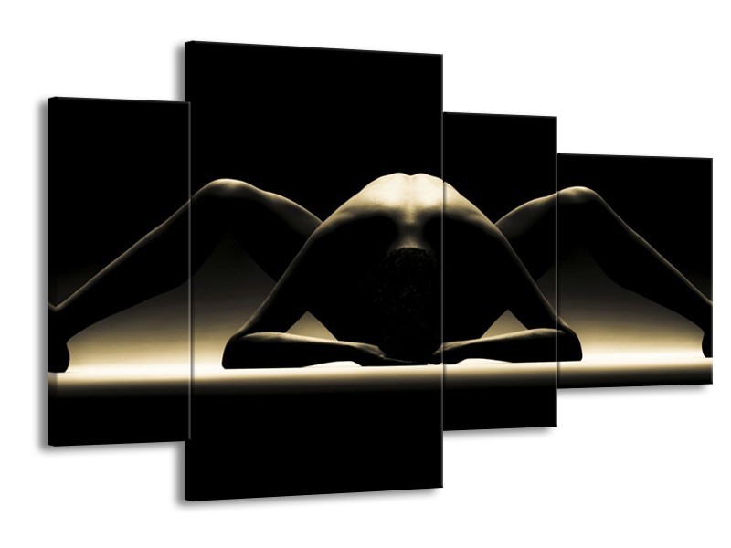 Canvas schilderij Lichaam | Zwart, Wit | 120x75cm 4Luik