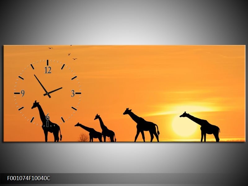 Klok schilderij Giraffes | Oranje, Geel, Zwart | 100x40cm 1Luik