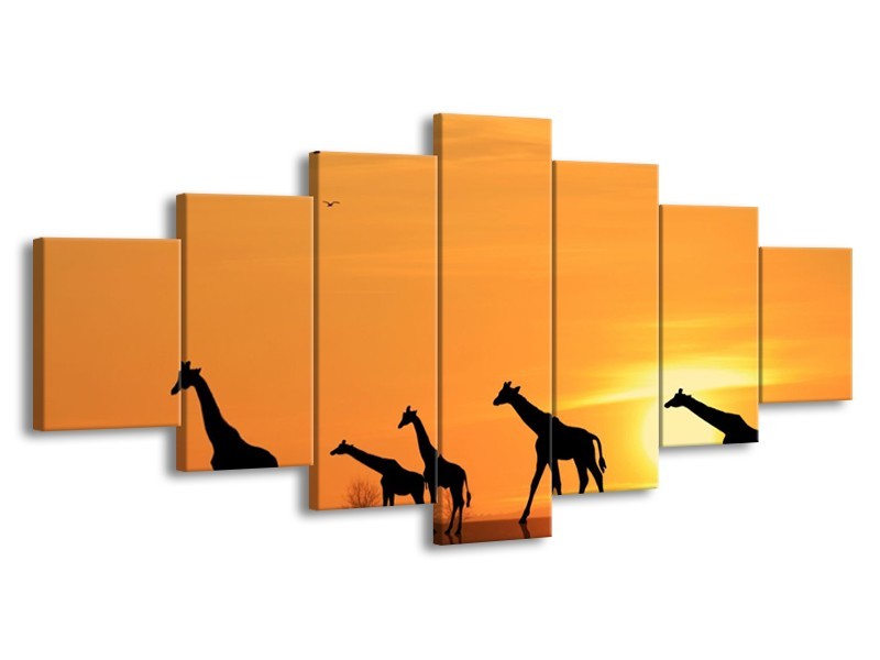 Glas schilderij Giraffes | Oranje, Geel, Zwart | 210x100cm 7Luik