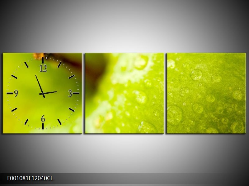 Klok schilderij Appel | Groen | 120x40cm 3Luik