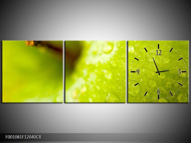 Klok schilderij Appel | Groen | 120x40cm 3Luik