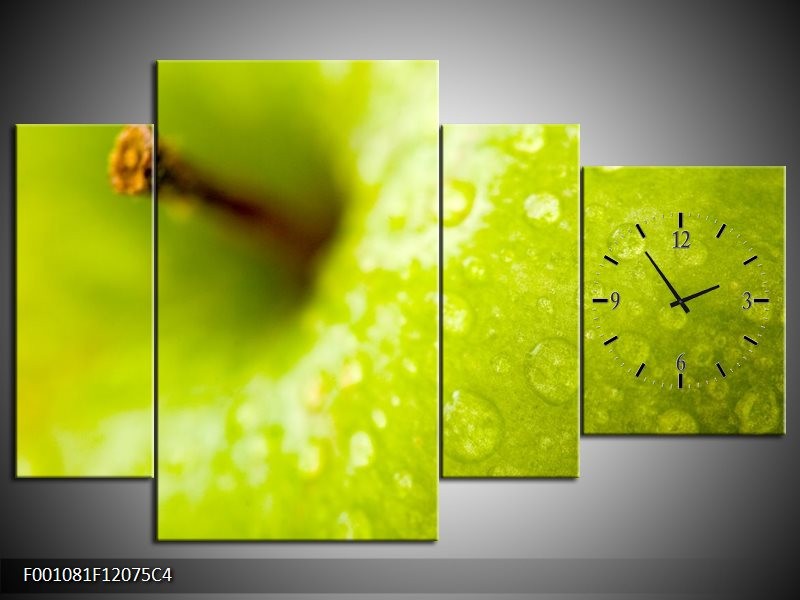 Klok schilderij Appel | Groen | 120x75cm 4Luik