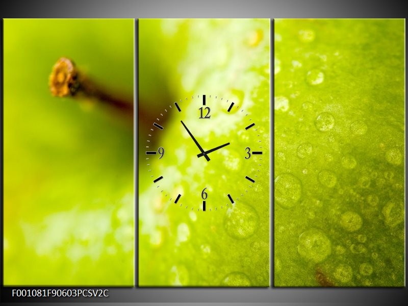 Klok schilderij Appel | Groen | 90x60cm 3Luik