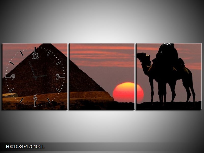 Klok schilderij Piramide | Rood, Zwart | 120x40cm 3Luik