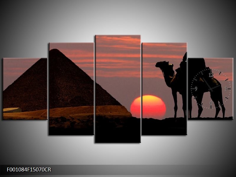 Klok schilderij Piramide | Rood, Zwart | 150x70cm 5Luik