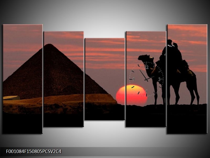 Klok schilderij Piramide | Rood, Zwart | 150x80cm 5Luik