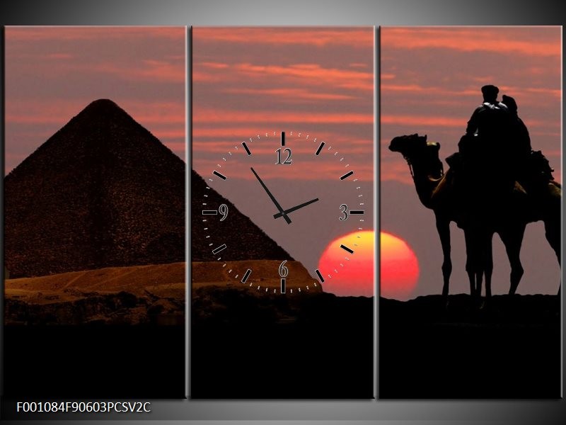 Klok schilderij Piramide | Rood, Zwart | 90x60cm 3Luik
