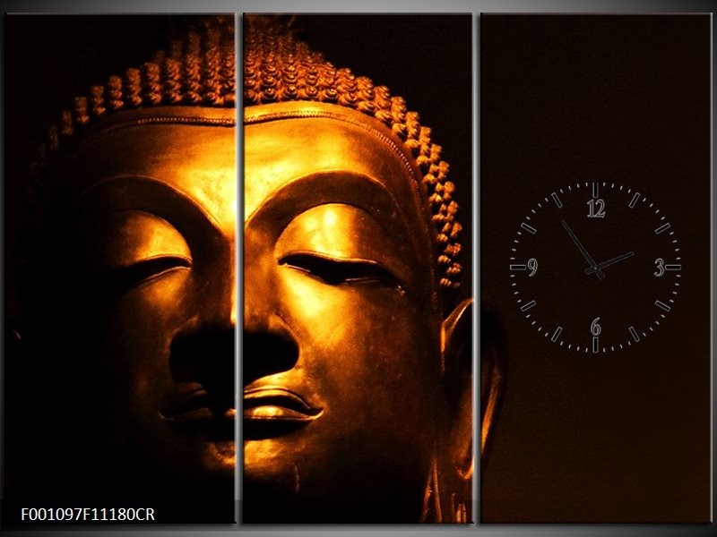 Klok schilderij Boeddha | Goud, Zwart | 111x80cm 3Luik