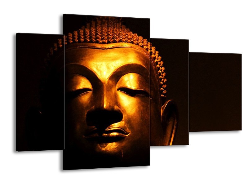 Canvas schilderij Boeddha | Goud, Zwart | 120x75cm 4Luik
