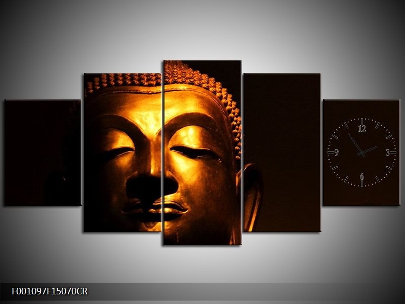 Klok schilderij Boeddha | Goud, Zwart | 150x70cm 5Luik