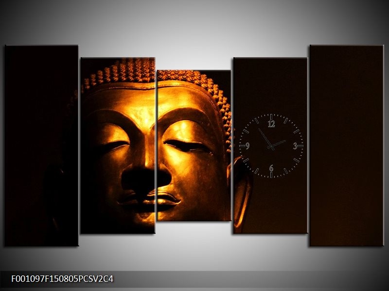 Klok schilderij Boeddha | Goud, Zwart | 150x80cm 5Luik