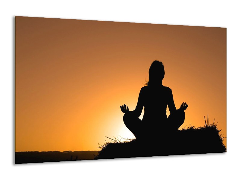 Canvas schilderij Yoga | Zwart, Wit, Geel | 120x70cm 1Luik