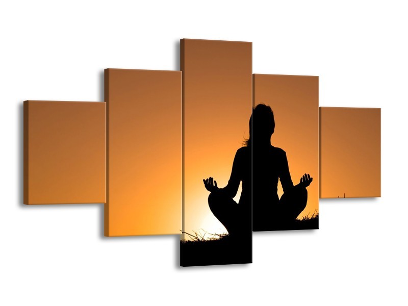 Canvas schilderij Yoga | Zwart, Wit, Geel | 125x70cm 5Luik