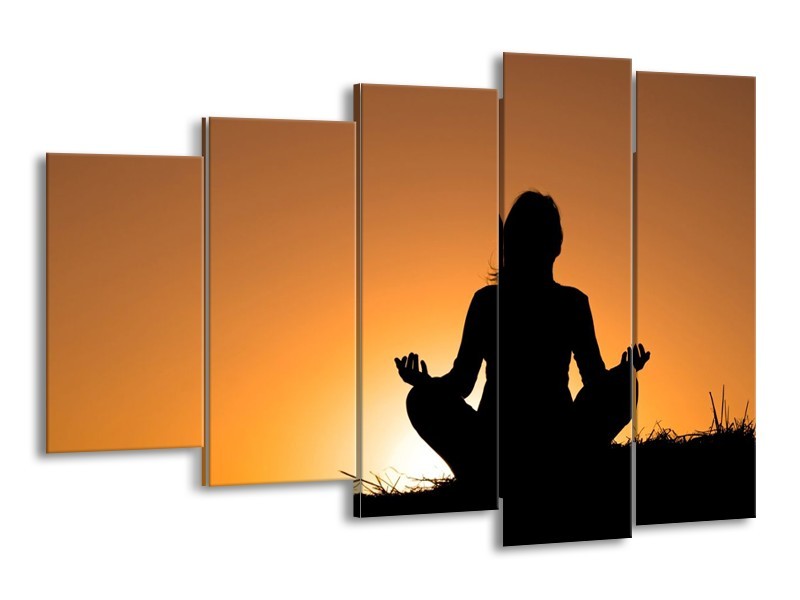 Canvas schilderij Yoga | Zwart, Wit, Geel | 150x100cm 5Luik