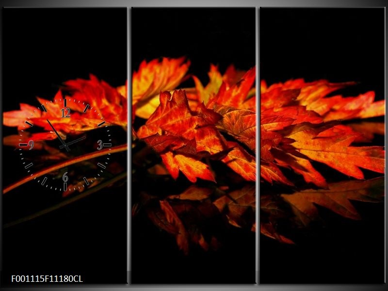 Klok schilderij Herfstblad | Rood, Zwart, Oranje | 111x80cm 3Luik