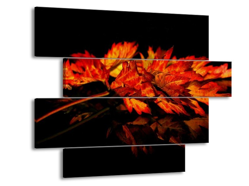 Canvas schilderij Herfstblad | Rood, Zwart, Oranje | 115x85cm 4Luik