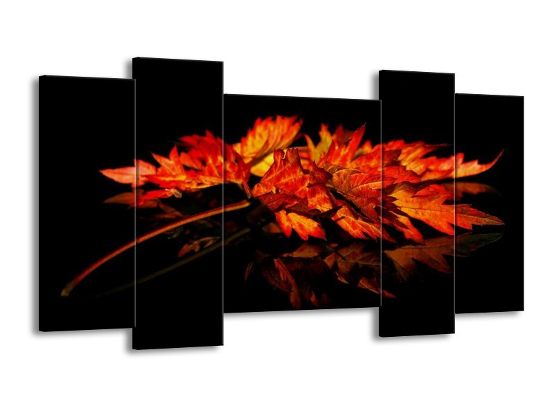 Canvas schilderij Herfstblad | Rood, Zwart, Oranje | 120x65 5Luik