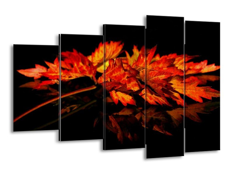 Canvas schilderij Herfstblad | Rood, Zwart, Oranje | 150x100cm 5Luik