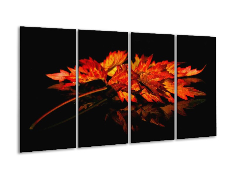 Canvas schilderij Herfstblad | Rood, Zwart, Oranje | 160x80cm 4Luik