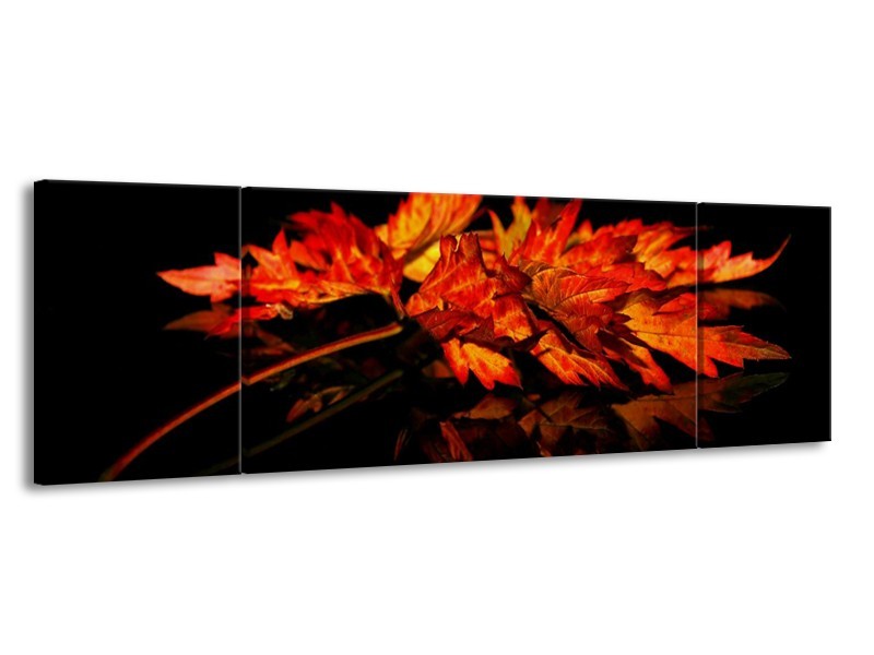 Canvas schilderij Herfstblad | Rood, Zwart, Oranje | 170x50cm 3Luik
