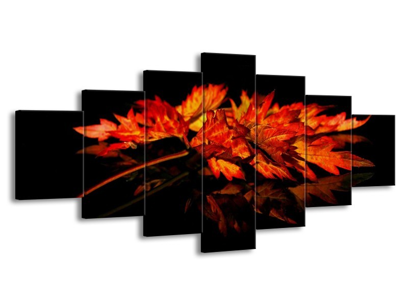 Glas schilderij Herfstblad | Rood, Zwart, Oranje | 210x100cm 7Luik