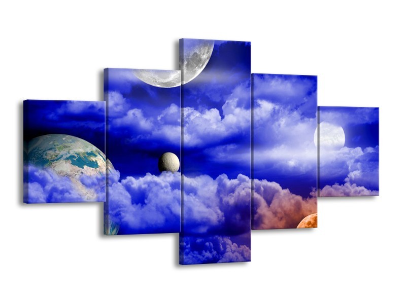 Canvas schilderij Planeet | Blauw, Wit | 125x70cm 5Luik