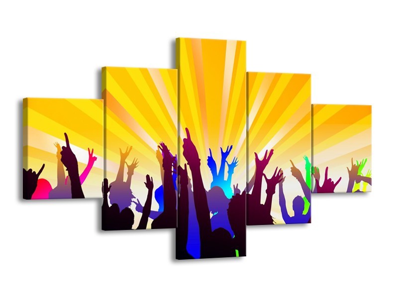 Canvas schilderij Muziek | Geel, Paars, Wit | 125x70cm 5Luik