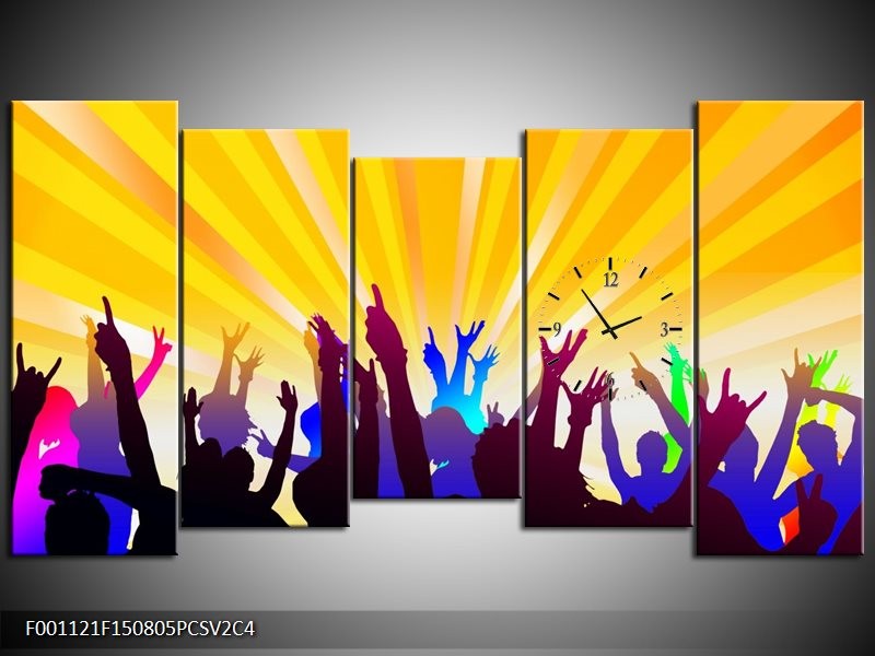 Klok schilderij Muziek | Geel, Paars, Wit | 150x80cm 5Luik