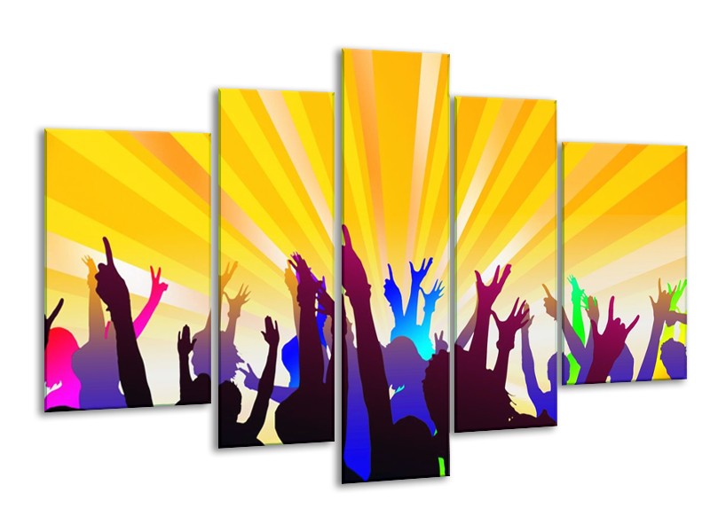 Canvas schilderij Muziek | Geel, Paars, Wit | 170x100cm 5Luik