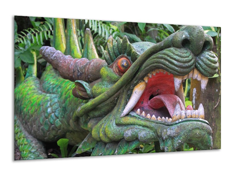 Canvas schilderij Draak | Groen, Rood, Wit | 120x70cm 1Luik