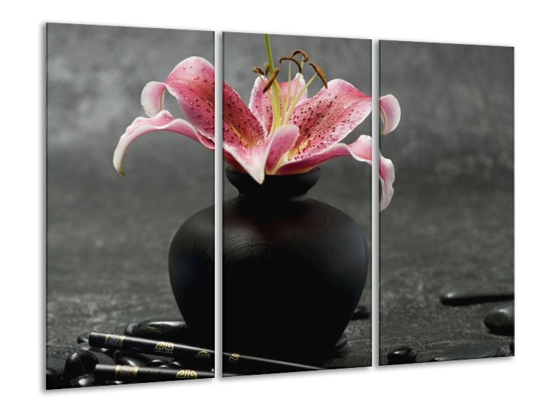 Canvas schilderij Bloem | Zwart, Rood, Grijs | 120x80cm 3Luik