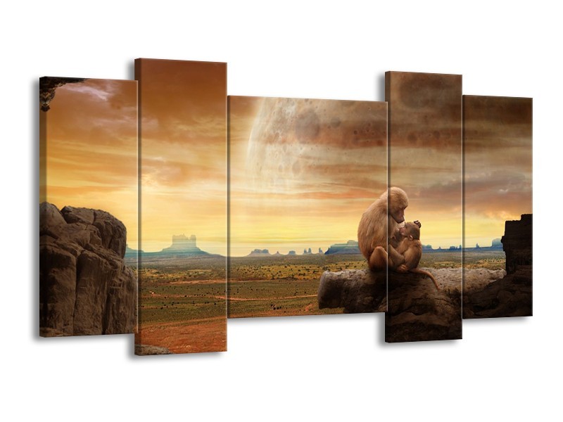 Glas schilderij Aap | Bruin, Oranje | 120x65cm 5Luik