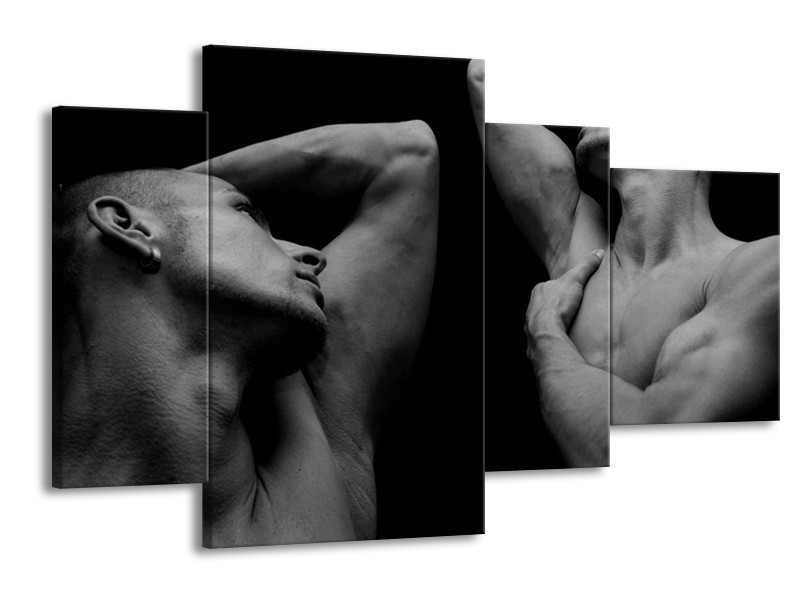 Canvas schilderij Mensen | Grijs, Zwart | 120x75cm 4Luik