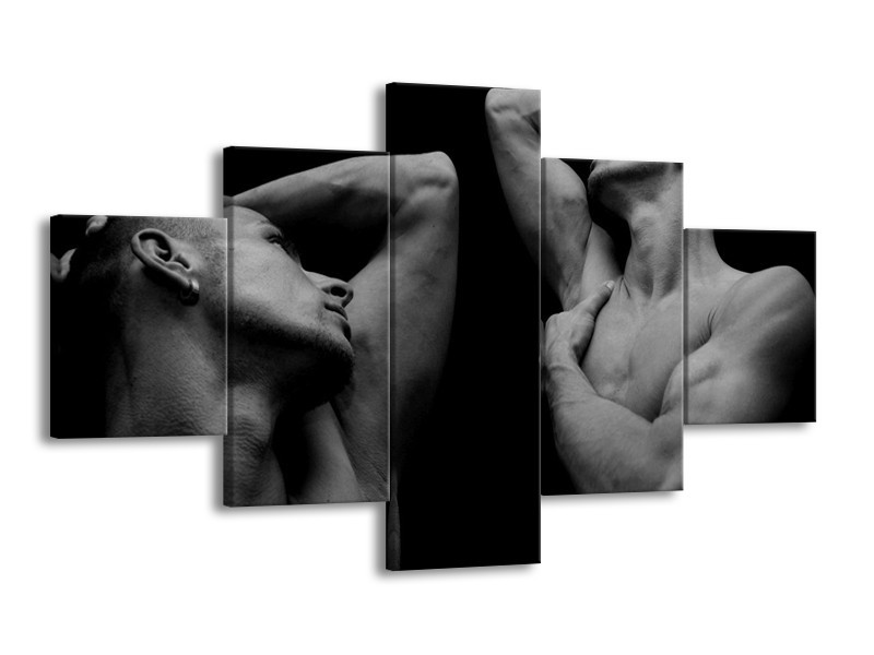 Canvas schilderij Mensen | Grijs, Zwart | 125x70cm 5Luik