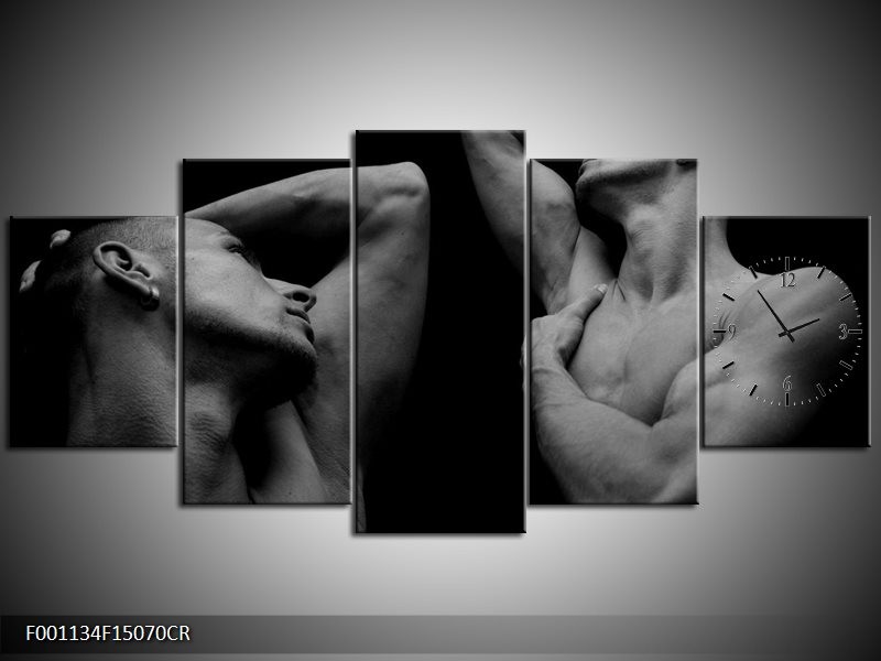 Klok schilderij Mensen | Grijs, Zwart | 150x70cm 5Luik