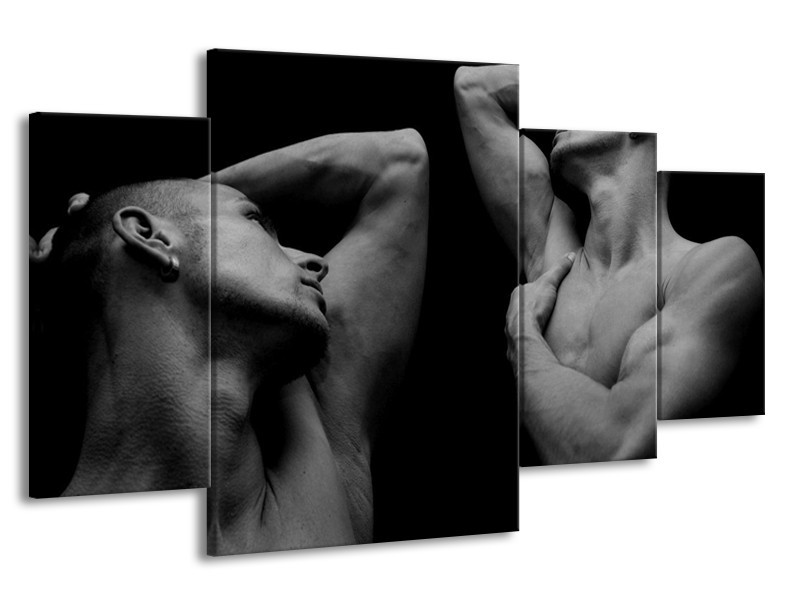 Canvas schilderij Mensen | Grijs, Zwart | 160x90cm 4Luik