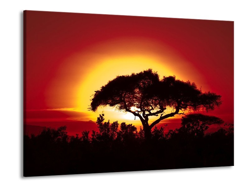 Canvas schilderij Zonsondergang | Zwart, Geel, Rood | 100x70cm 1Luik