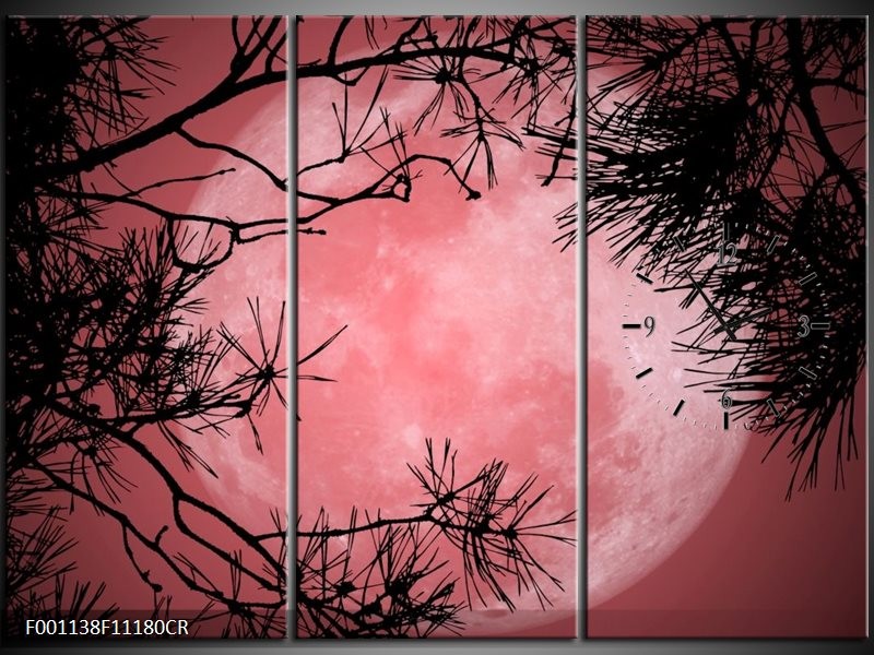 Klok schilderij Maan | Zwart, Paars, Rood | 111x80cm 3Luik