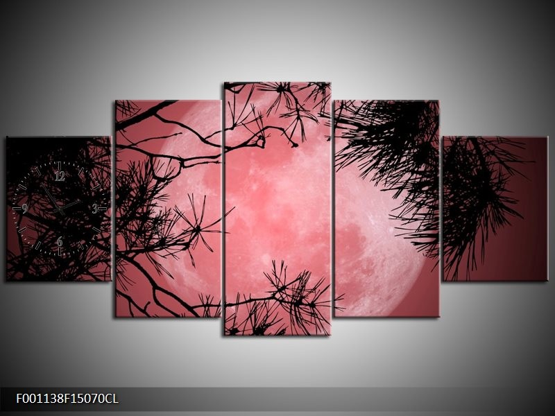 Klok schilderij Maan | Zwart, Paars, Rood | 150x70cm 5Luik
