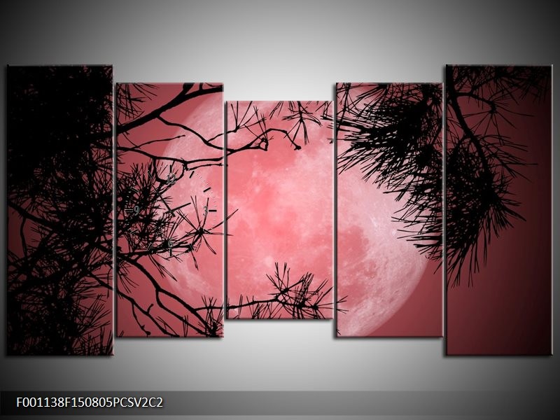 Klok schilderij Maan | Zwart, Paars, Rood | 150x80cm 5Luik
