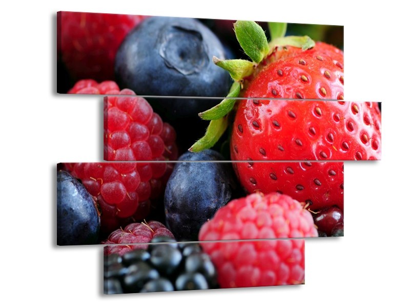 Canvas schilderij Fruit | Rood, Blauw | 115x85cm 4Luik