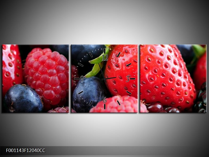 Klok schilderij Fruit | Rood, Blauw | 120x40cm 3Luik