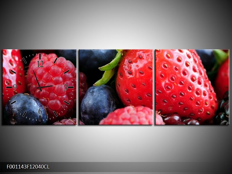 Klok schilderij Fruit | Rood, Blauw | 120x40cm 3Luik