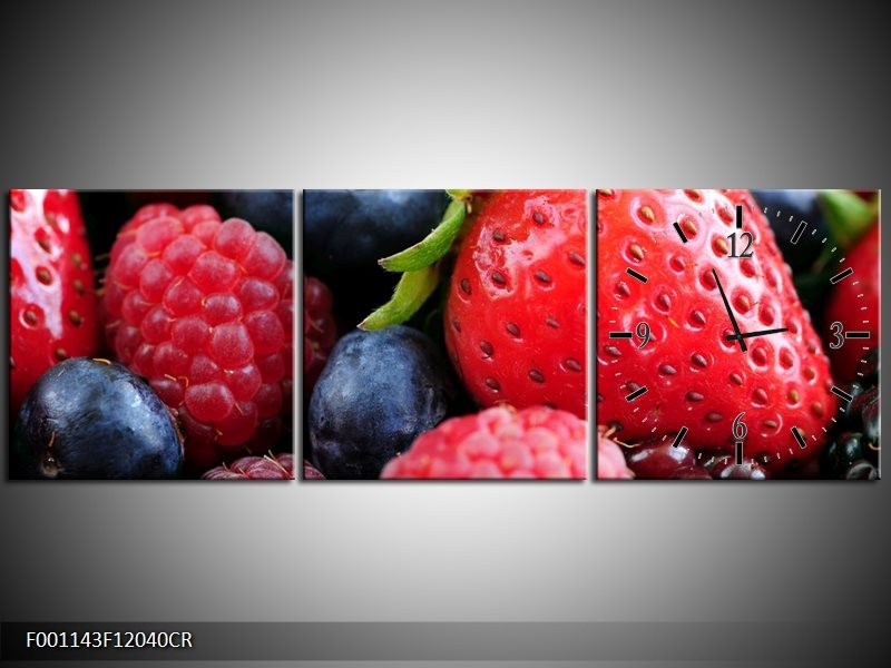 Klok schilderij Fruit | Rood, Blauw | 120x40cm 3Luik
